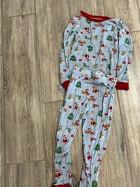 Kids Light Blue Holiday Pajama Set with Red Trim